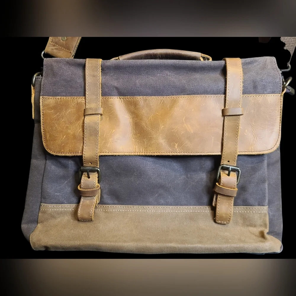 Leather And Canvas Tan and Gray Men's Messenger Bag